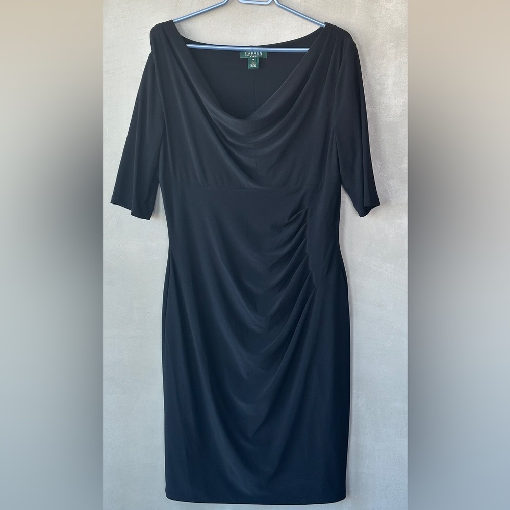 Black Formfitting Lined Dress with Rouching